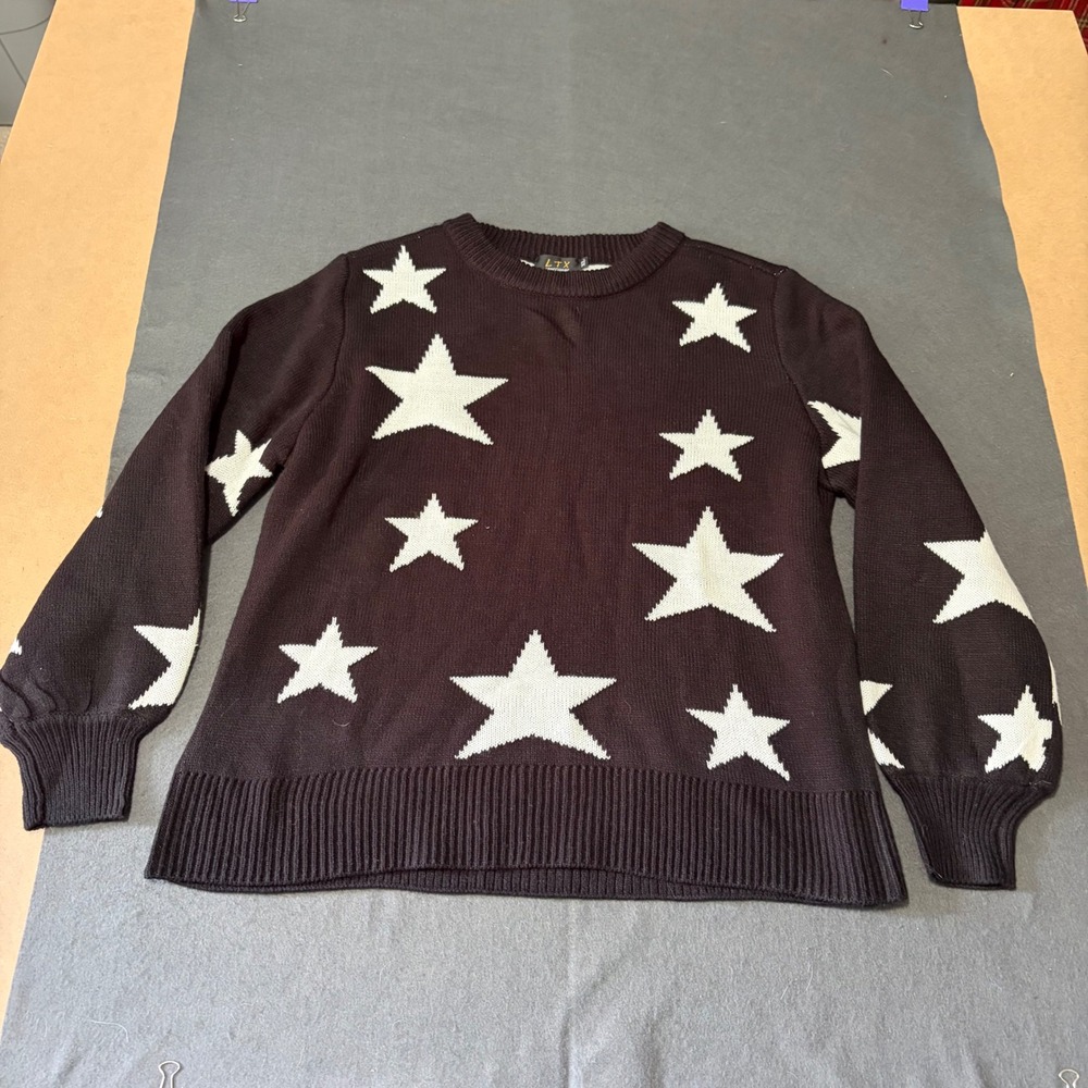 LTX Sportswear Star Knit Sweater Men XL Black Streetwear Avant Garde Tacky